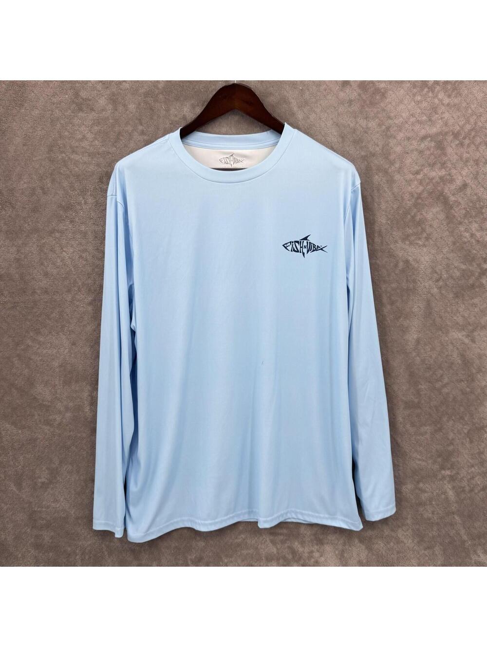 Fish N Vibe Shirt Mens XL Blue Long Sleeve Fishing Graphic Recycled Polyester